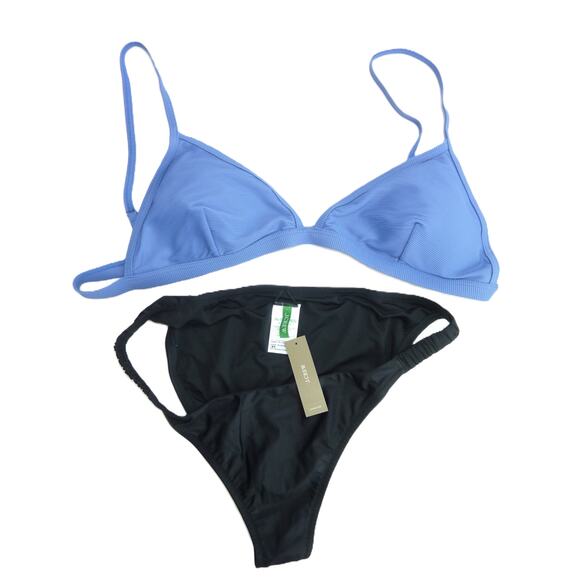 J.Crew Other - NWT J.Crew Bikini Set XL – Blue Top + Black Scrunch Bottom, Flattering Fit